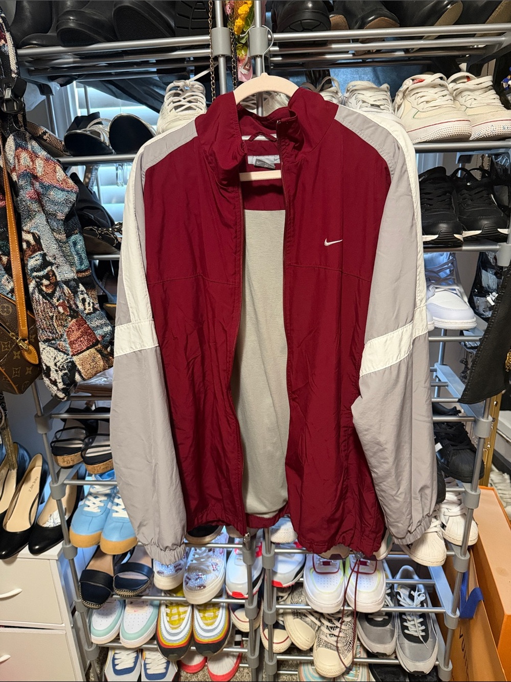Nike Men’s Windbreaker Jacket - Burgundy and Light Gray